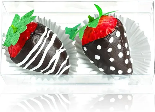 RomanticBaking - Cajas de fresas cubiertas de chocolate transparente, paquete de 50 | 4 1/2" x 2 1/4" x 2", para 2 macarrones, para 4 panaderías,