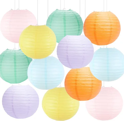 Miniatura 15 de Faroles de papel decorativos, faroles chinos redondos colgantes rosados con luces para compromiso, despedida de soltera, fiesta de cumpleaños, 12