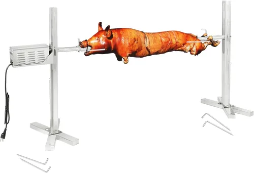 Miniatura 9 de Kendane Parrilla con Asador Giratorio a Carbón, Parrillón de Acero Inoxidable de 46 Pulgadas con Cubierta para Cerdo y Cordero, Asador a Carbón
