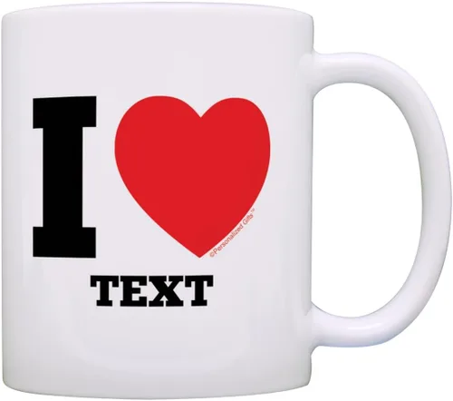 Personalized Gifts Custom Love Gifts I Heart Add Your Text Taza de café de cerámica de 11 oz con asa 11oz - Corazón