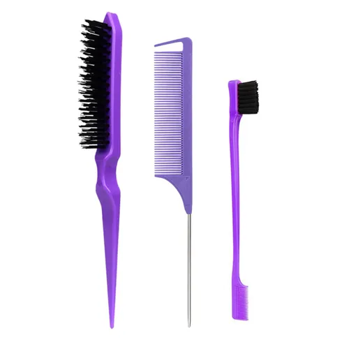 Miniatura 5 de Juego de 3 piezas de peine de peinado para el cabello, cepillo de cola, peine de cola, cepillo de borde para el borde de la espalda, peinado, corte