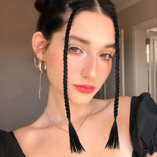 Miniatura 7 de KALLORY 4 extensiones de cabello trenzado con clip, largo frontal y flequillo, 19.68 pulgadas, trenzas sintéticas para mujeres y niñas