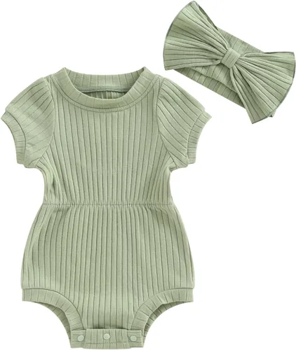 Miniatura 29 de Traje de verano para niña pequeña, de manga corta, acanalado, overol liso, pantalones cortos, ropa para recién nacidos