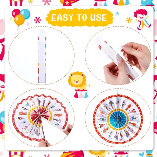 Miniatura 3 de Outus 18 abanicos de papel colgantes de carnaval, decoración de animales de circo, abanicos de papel, decoración de aula, carnaval, tema de circo