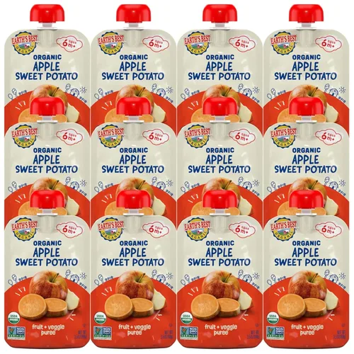 Miniatura 26 de Earth's Best Bolsas orgánicas de alimentos para bebés, puré de frutas y granos para bebés de 6 meses en adelante, puré de manzana orgánica