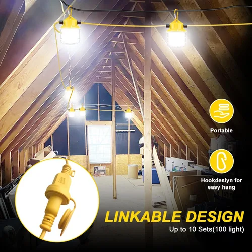 Miniatura 5 de RIUVAO Cadena de luces LED de construcción de 100 pies, súper brillante de 150 W, 15000 lm, impermeable, IP65, luces de trabajo, luces temporales