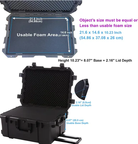 Miniatura 2 de Regetek Funda rígida impermeable, 27 x 20 x 13 pulgadas, funda rígida con ruedas, mango retráctil para cámara, dron, herramienta, electrónica, a