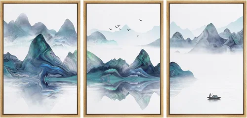 Miniatura 69 de NWT Lienzo enmarcado para pared, juego de arte en acuarela pastel, bosque de montaña oscura, naturaleza silvestre, ilustraciones de arte moderno