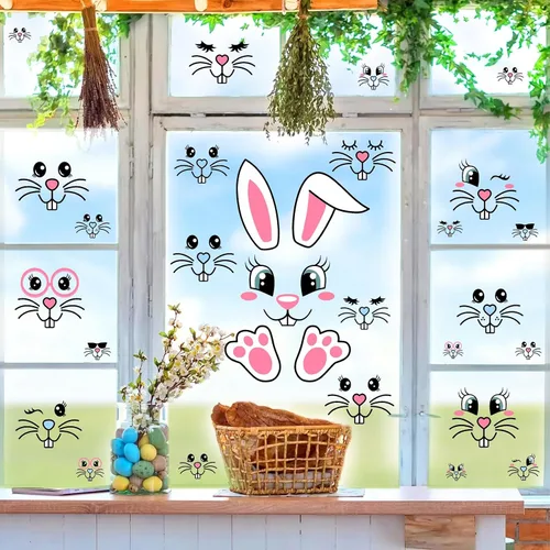 Miniatura 6 de 28 calcomanías de Pascua para adornos, calcomanías de conejo, decoraciones de Pascua extraíbles, calcomanías de arte de vinilo