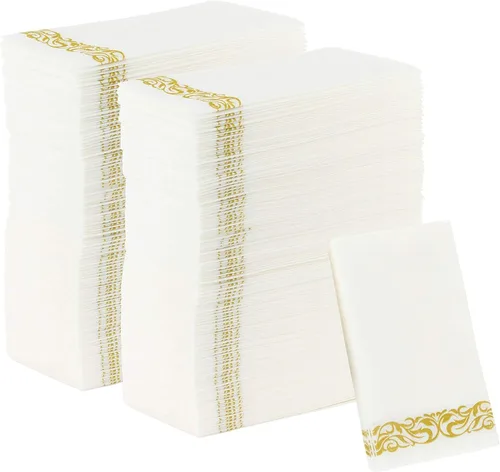 Miniatura 14 de Party Bargains Toallas desechables de lino para invitados, paquete de 50, 13 x 16 pulgadas, color blanco con impresión plateada, toallas de mano