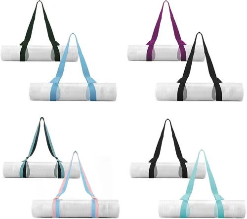 Miniatura 5 de Paquete de 2 correas para esterilla de yoga para llevar, soporte para esterilla de yoga, arnés ajustable para esterilla de yoga Negro + Turquesa