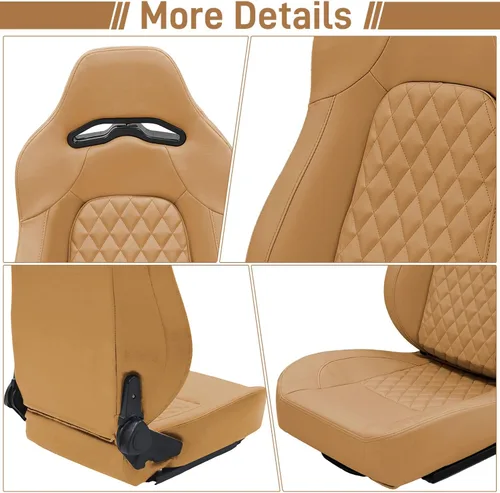 Miniatura 6 de Asientos universales de carreras, asientos de cubo, asientos de coche ajustables, asientos deportivos reclinables, de cuero PU con deslizadores, 2