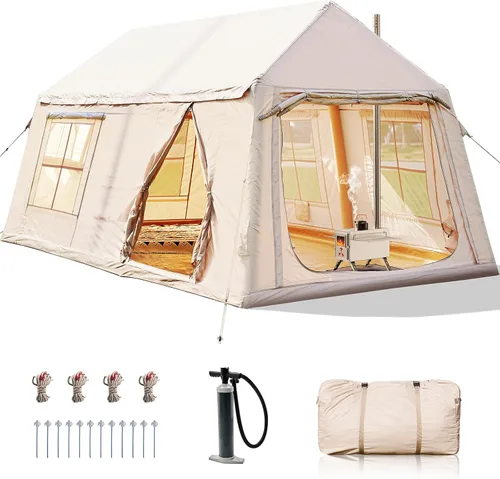 Miniatura 9 de Inflatable Tents for Camping, Blow Up Tent with Hand Pump, Easy Setup Inflatable Hot Tent with Stove Jack, Waterproof Oxford Air Glamping Tents for
