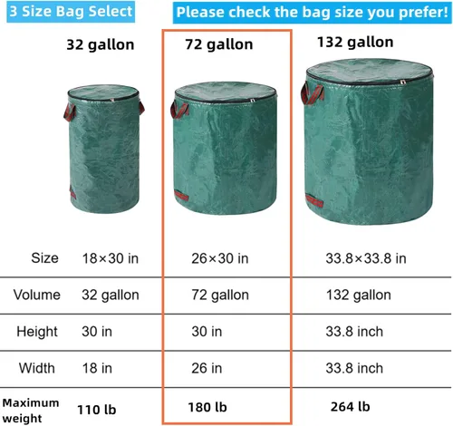 Miniatura 2 de Paquete de 3 bolsas de basura reutilizables de 72 galones con tapa, bolsas extra grandes de hojas de césped, resistentes con 4 asas, bolsas