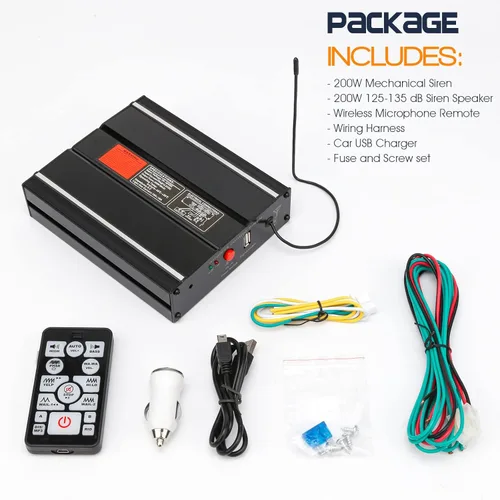 Miniatura 2 de Sistema PA de sirena de emergencia de policía de 200 W, 12 V, 20 tonos, para vehículos de ambulancia de bomberos, camiones, automóviles, SUV, ATV