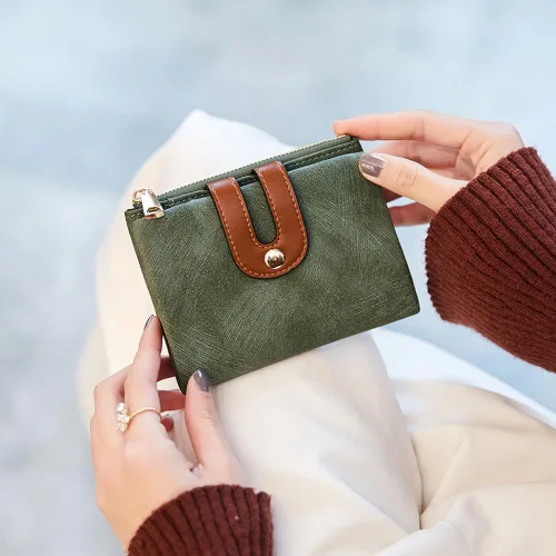 Miniatura 3 de AOXONEL Cartera pequeña de cuero plegable Rfid para mujer, con cremallera, bolsillo para tarjeta de identificación, delgada, compacta y delgada