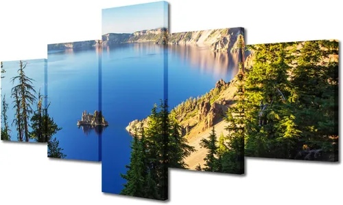 Miniatura 26 de TUMOVO Lienzo decorativo para pared de sala de estar, 5 paneles de naturaleza, Alaska, Estados Unidos, autopista alrededor de montañas, paisaje