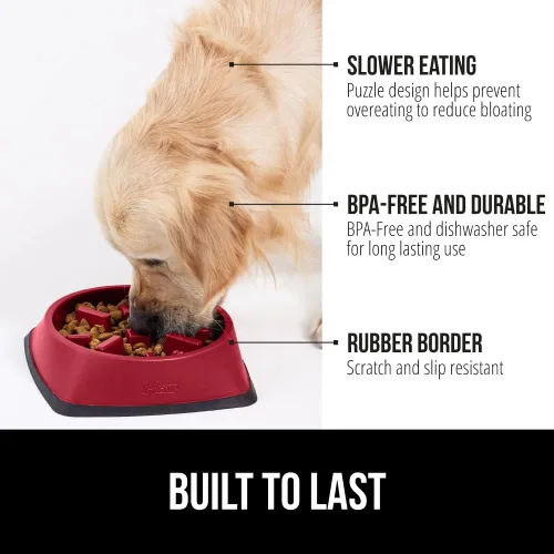 Miniatura 2 de GORILLA GRIP® Tazones patentados de alimentación lenta sin BPA, juguete interactivo para perros y gatos, enriquecimiento de entrenamiento Rojo