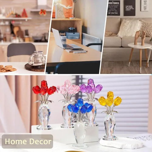 Miniatura 5 de Movdyka Figura de flor de cristal de rosa azul con jarrón de cristal, regalos para mujeres, esposa, novia, mamá, decoración de mesa coleccionable