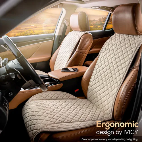 Miniatura 9 de IVICY - Funda de asiento de coche de lino sintético - Duradera y antideslizante - Fundas protectoras de asiento delantero para la mayoría de BEIGE