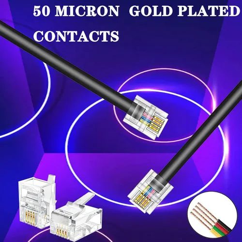 Miniatura 8 de Cable de extensión de teléfono, cable de línea de teléfono (15 pies - Negro) con conector RJ11 estándar
