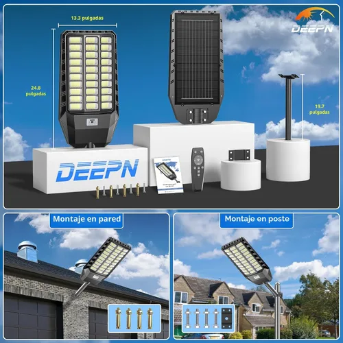 Miniatura 4 de Deepn Luz solar de calle, luces solares de grado comercial para exteriores IP67 impermeable, luces LED de seguridad de inundación de 8700 W, sensor