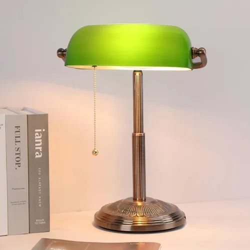 Miniatura 9 de LINNMON Lámpara de Escritorio de Banquero, Lámpara Retro Verde, Lámpara Vintage con Interruptor de Cadena de Tirar para Oficina en el Hogar
