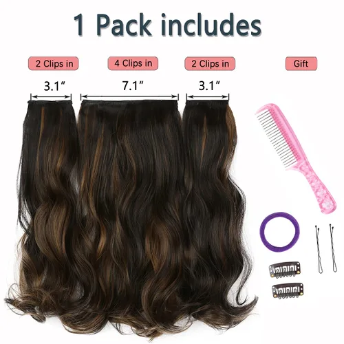 Miniatura 3 de Extensiones de cabello con pinzas, balayage, color marrón oscuro medio a rubio ceniza pálido, juego de 3 piezas, 16 pulgadas, 5.23 onzas, invisible