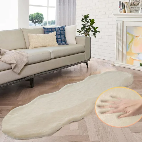 Miniatura 75 de ORINOVA Alfombra de felpa marrón claro beige de 8 x 10 pies para sala de estar, alfombra bohemia esponjosa de piel de conejo grande para dormitorio