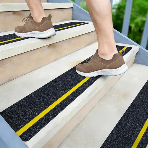 Miniatura 17 de LifeGrip - Peldaños de tracción antideslizantes (paquete de 10), 4 x 28 pulgadas, amarillo y negro, cinta de mejor agarre con textura