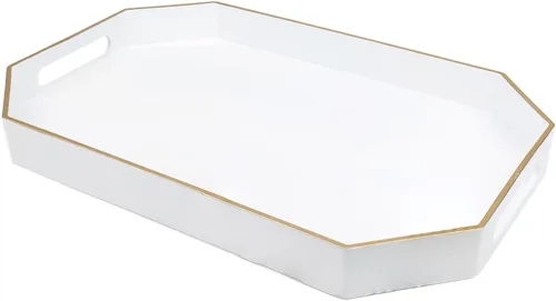 Miniatura 8 de Bandeja decorativa redonda negra con asas, bandeja versátil de 13 pulgadas para mesa de café, otomana, ideal para servir, exhibir y organizar