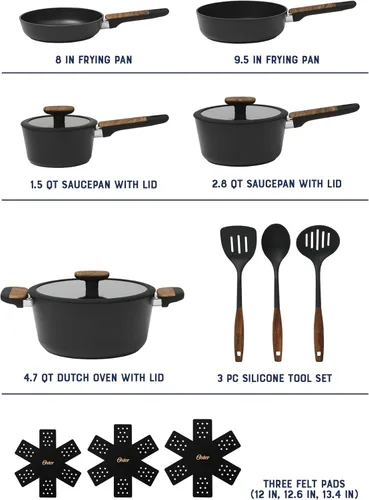 Miniatura 3 de Oster Platinum Oxburg - Juego de utensilios de cocina y utensilios de cocina para interiores y cocina, 14 piezas, de aluminio forjado, sin PFA,