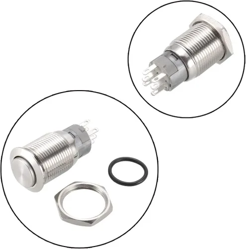 Miniatura 2 de uxcell Interruptor de botón de metal momentáneo alta cabeza 0.630 in montaje 2NC 2NO 2COM AC 250V 3A