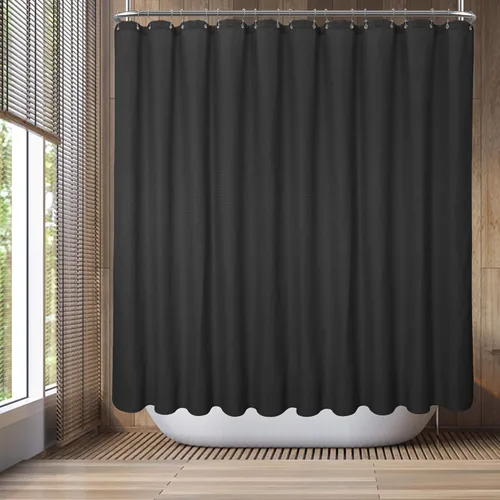 Miniatura 26 de Barossa Design Cortina de ducha blanca con tejido gofre, calidad de lujo, cortinas de ducha de tela para baño, tela con patrón de piqué, repelente
