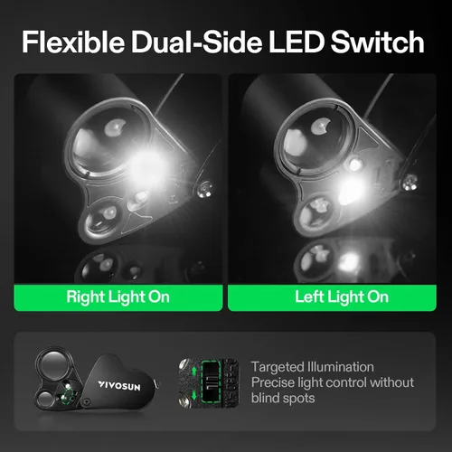 Miniatura 4 de VIVOSUN 30X 60X Lupa de joyeros iluminada plegable con luz LED para joyas, gemas, relojes, monedas, sellos, antigüedades, negro