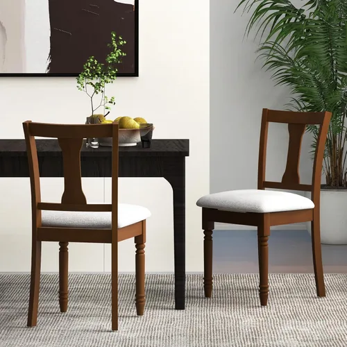 Miniatura 9 de Giantex Juego de 4 sillas de comedor de madera, sillas de comedor de granja con asiento de cojín, sillas auxiliares de comedor de madera sin brazos