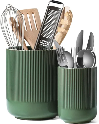 Miniatura 10 de LE TAUCI Soporte para Utensilios, 7.3"+5.4" Soporte de Cerámica para Utensilios de Cocina para Encimera, Recipientes Grandes para Utensilios