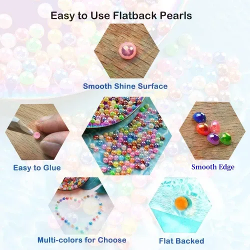 Miniatura 4 de 1000 perlas medias redondas de resina con parte trasera plana de 0.236 pulgadas para manualidades, para cara, uñas, vasos, ropa, zapatos, álbum