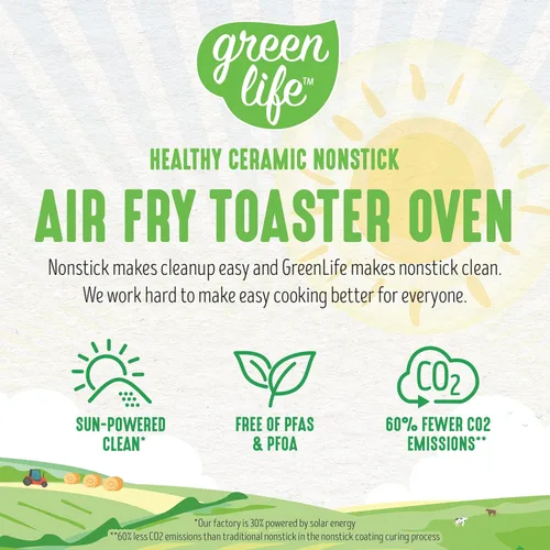 Miniatura 4 de GreenLife Horno tostador de sobremesa con freidora de aire de acero inoxidable, cerámica antiadherente saludable, libre de PFAS, bandeja y cesta