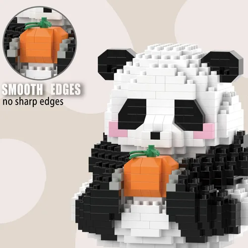 Miniatura 3 de Mini bloques de construcción de Halloween, panda sentado con calabaza, micro bloques de juguete para niños de 6, 7, 8, 9+, juegos de construcción