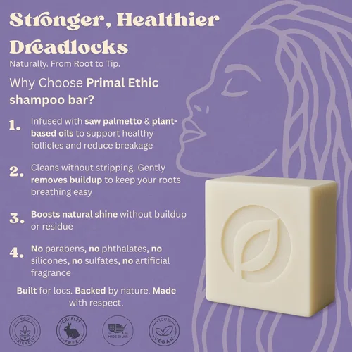 Miniatura 2 de Vegan Loc Shampoo Bar – Champú clarificador de rastas de lavanda sin residuos, hecho para el cuidado del cabello de las rastas