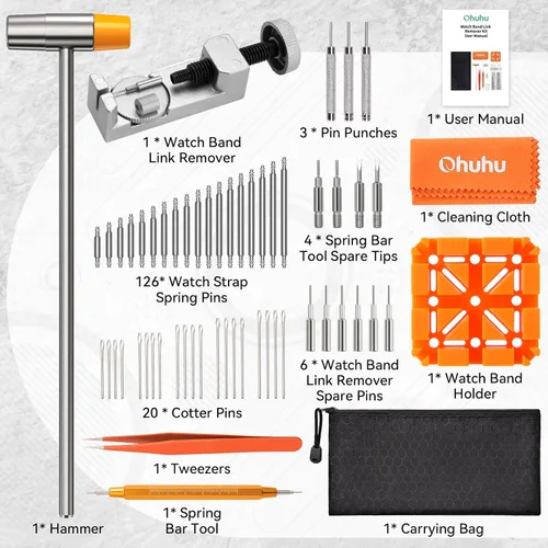 Miniatura 16 de Ohuhu - Kit de reparación de reloj, 192 piezas mejoradas de alta resistencia para extracción de eslabones de reloj, kit de herramientas de repuesto