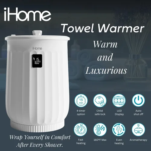 Miniatura 2 de iHome Calentador de toallas de lujo de 20 litros, calentadores de toallas grandes para baño, con soporte interior de almohadilla de fragancia, ideal