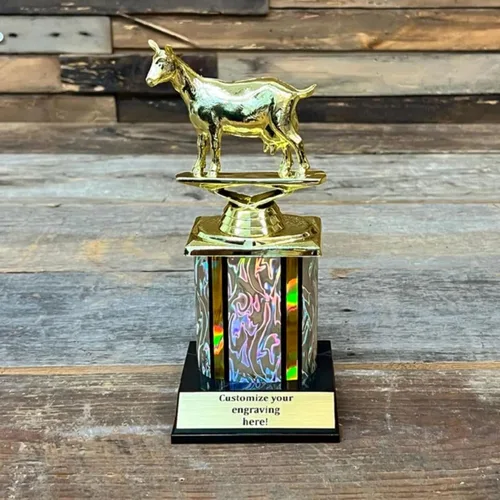 Miniatura 4 de Trofeo de cabra con grabado personalizado – Premio Premium Greatest of All Time con base de columna – Trofeo de reconocimiento divertido para jefes