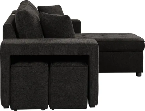 Miniatura 4 de Sofá cama modular reversible de 104.5 pulgadas con cama extraíble, sofá modular convertible en forma de L con diván de almacenamiento y 2 taburetes