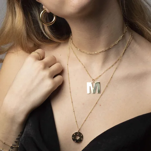 Miniatura 2 de Gargantilla de oro de 18 quilates, joyería delicada para mujeres de 16 pulgadas, con dije, cadena de eslabones