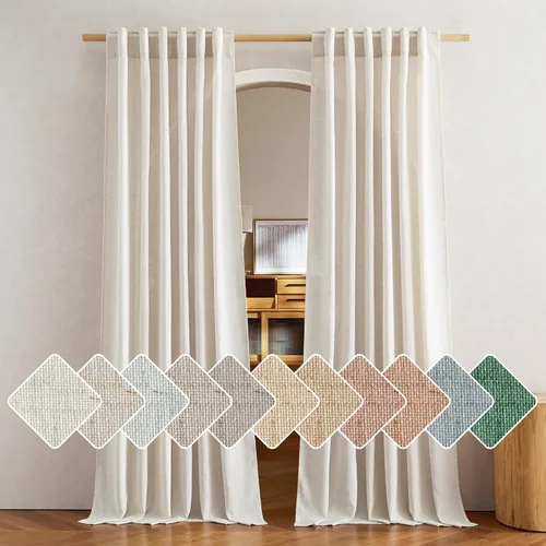 Miniatura 81 de NICETOWN Cortinas de lino grueso para dormitorio, privacidad añadida, bolsillo para barra y pestaña trasera, no se transparentan, mezcla de lino