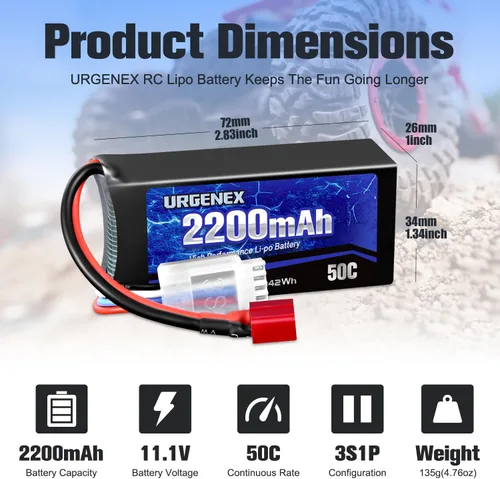 Miniatura 2 de 3S Lipo Batería 2200mAh 11.1V 50C Alta tasa de descarga Shorty Pack Batería RC con enchufe T estilo Dean Fit para RC Avión Quadcopter Helicóptero