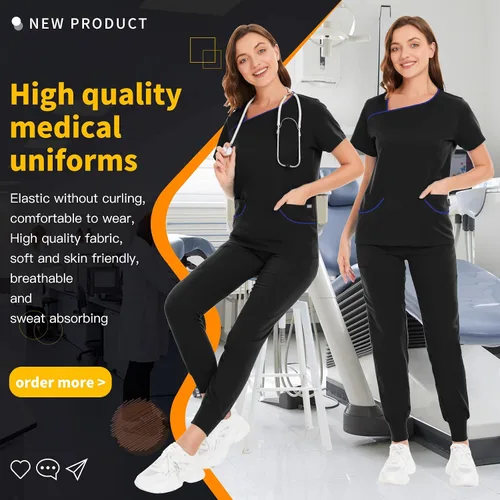 Miniatura 4 de Conjuntos de exfoliantes para mujer uniforme de enfermera camiseta y pantalón deportivo ropa de trabajo traje elástico de manga corta diseño