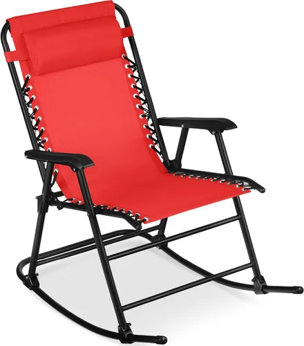 Best Choice Products Silla mecedora plegable para exteriores, Silla de gravedad cero, Silla balancín para patio con reposacabezas, color rojo carmesí